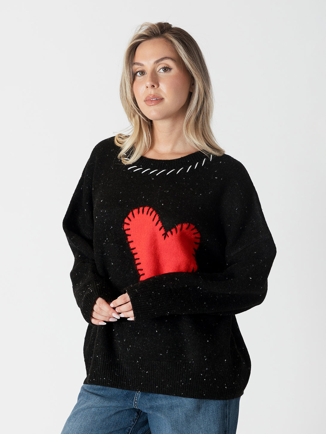 Heart Patch Sweater - Black/Red