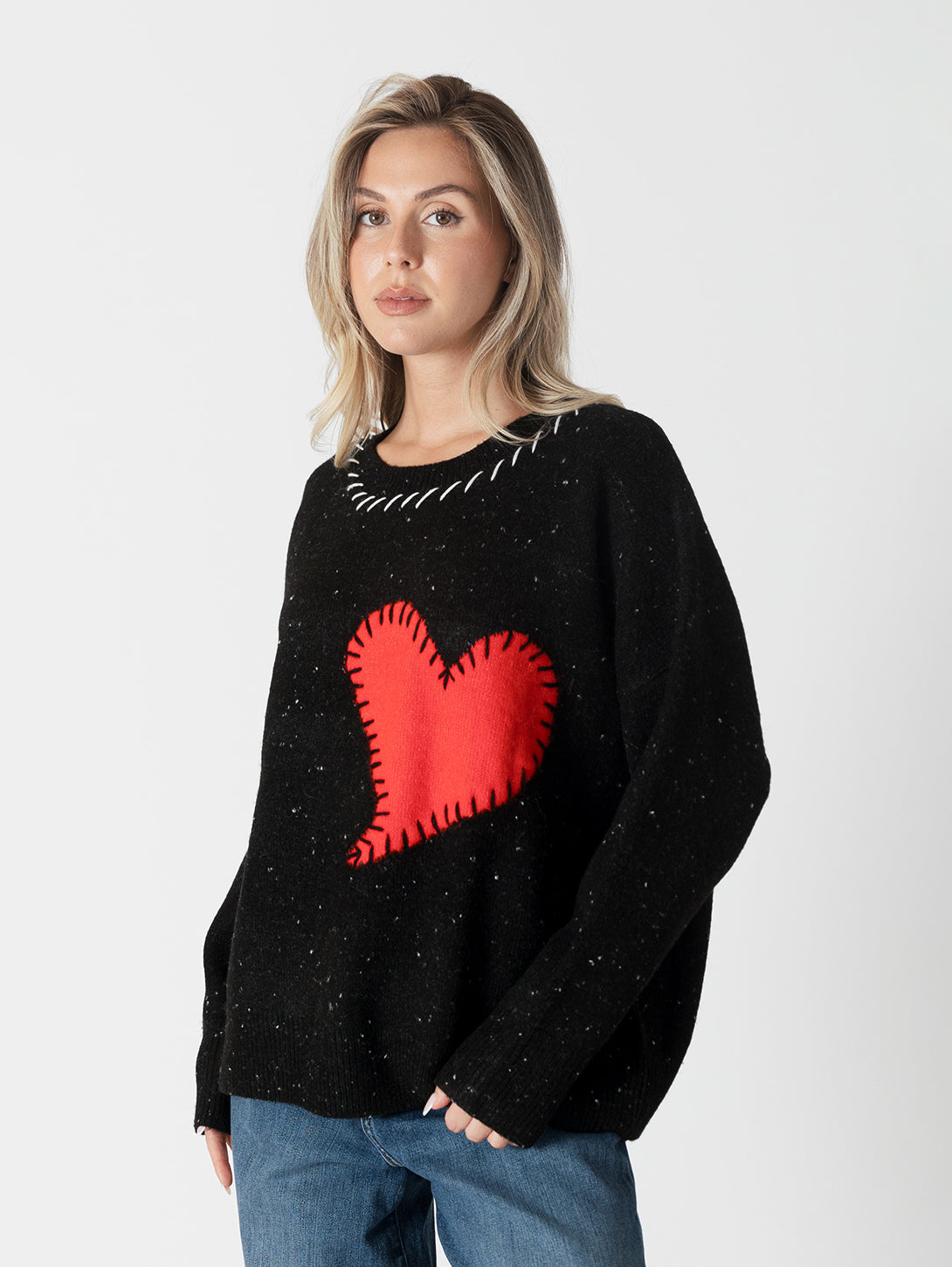 Heart Patch Sweater - Black/Red