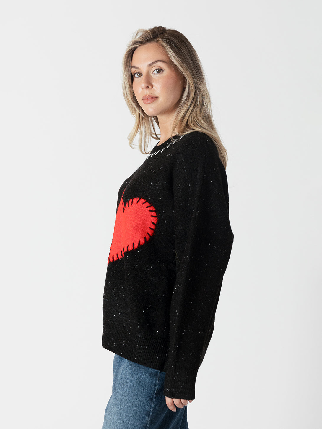 Heart Patch Sweater - Black/Red