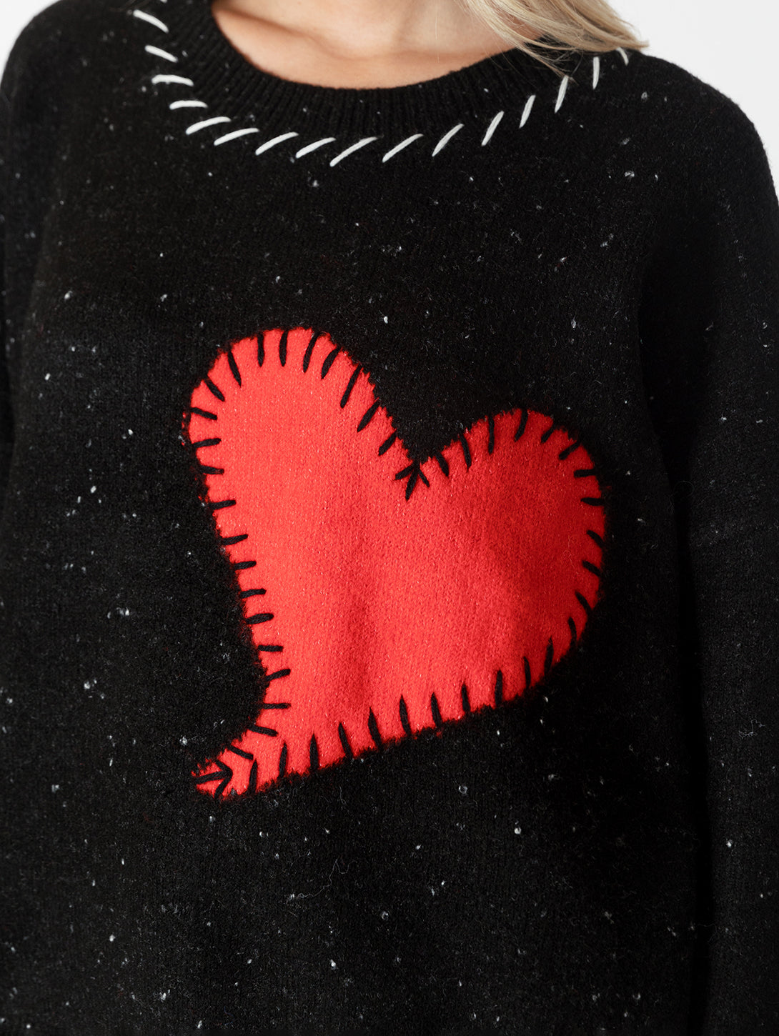 Heart Patch Sweater - Black/Red