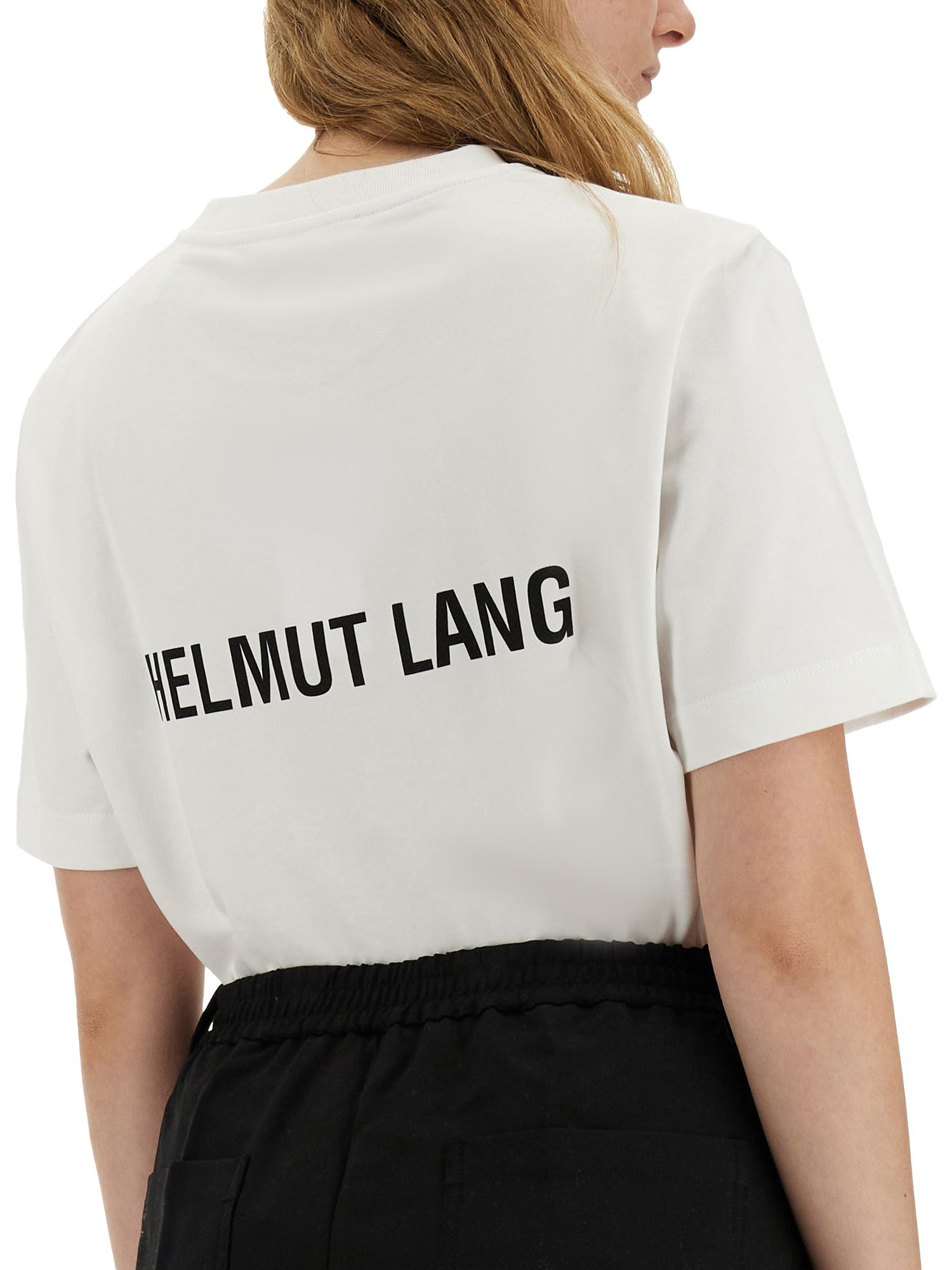 HELMUT LANG    COTTON JERSEY T-SHIRT WITH LOGO PRINT