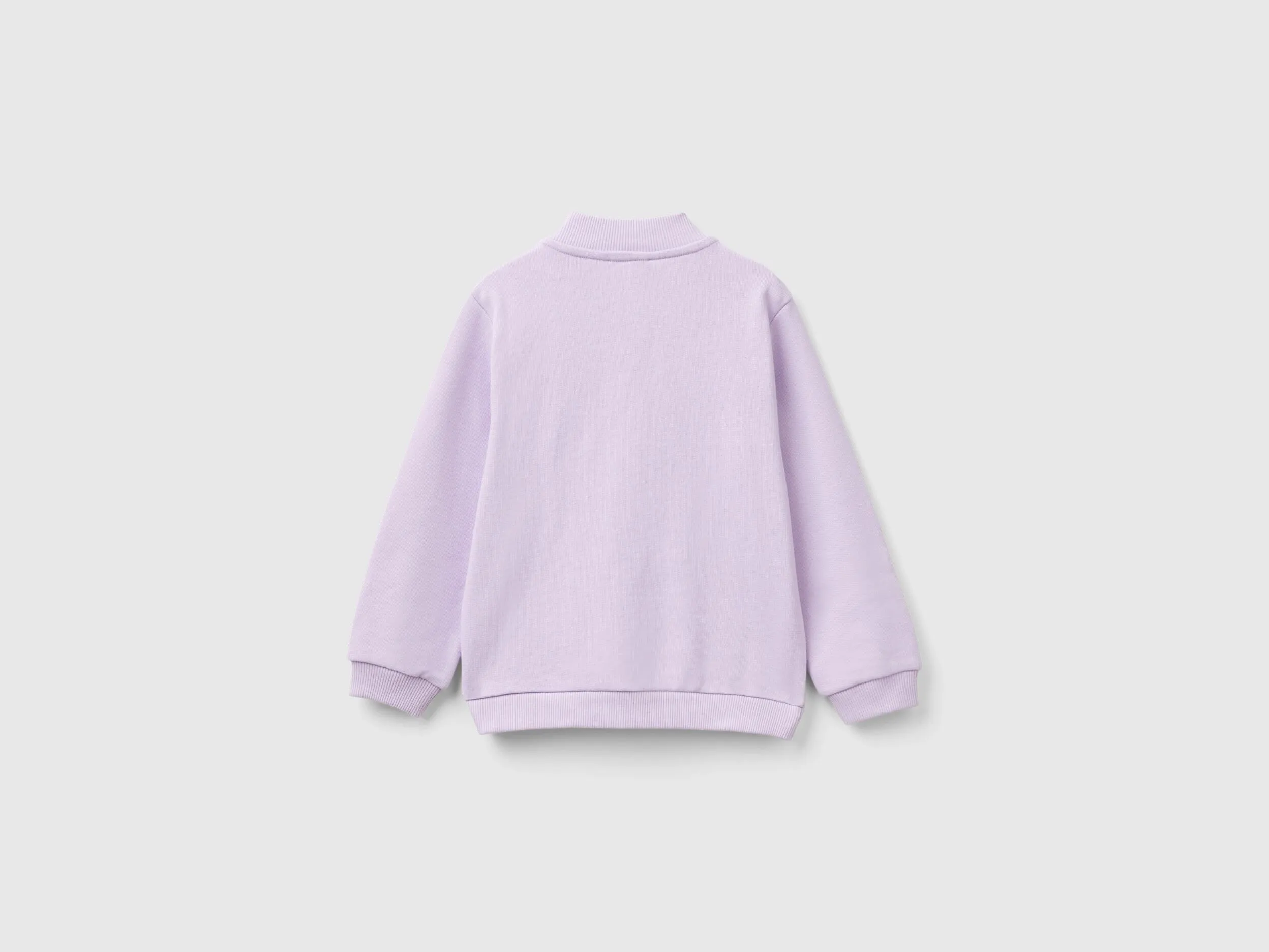 Hoodie with zip in organic cotton - Lilac | Benetton