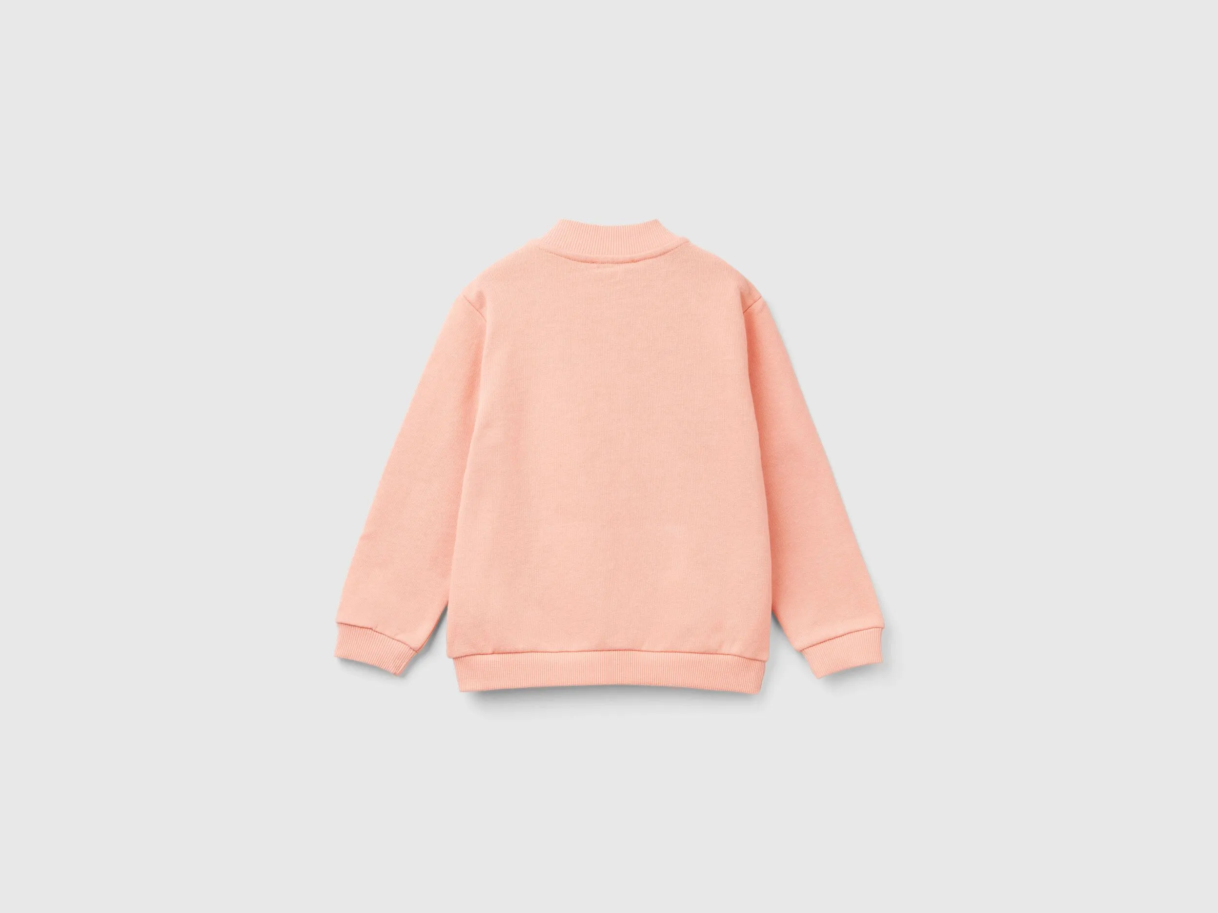 Hoodie with zip in organic cotton - Peach | Benetton