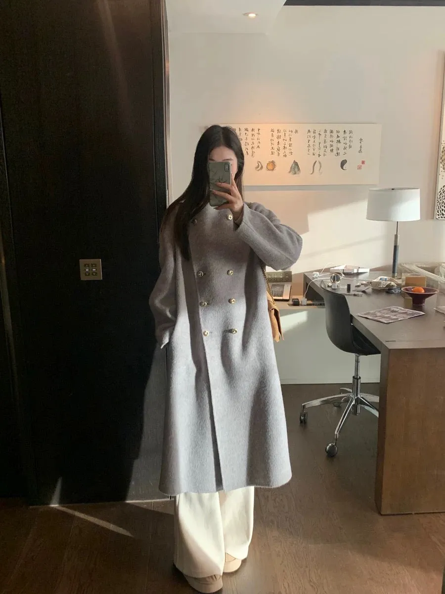 ICELOLLY new Chinese style double-sided woolen coat for women in autumn and winter rich family's wool woolen coat