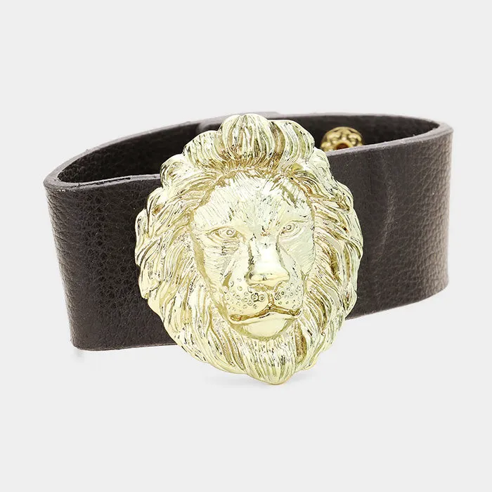 iLLASPARKZ Lion Accented Leather Snap Button Bracelet