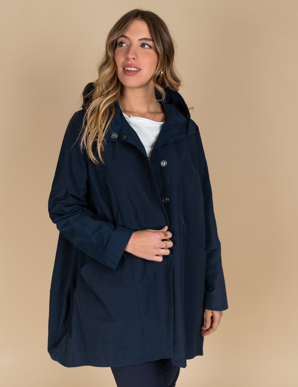 Jurerê - Parka in cotone stretch con cappuccio blu