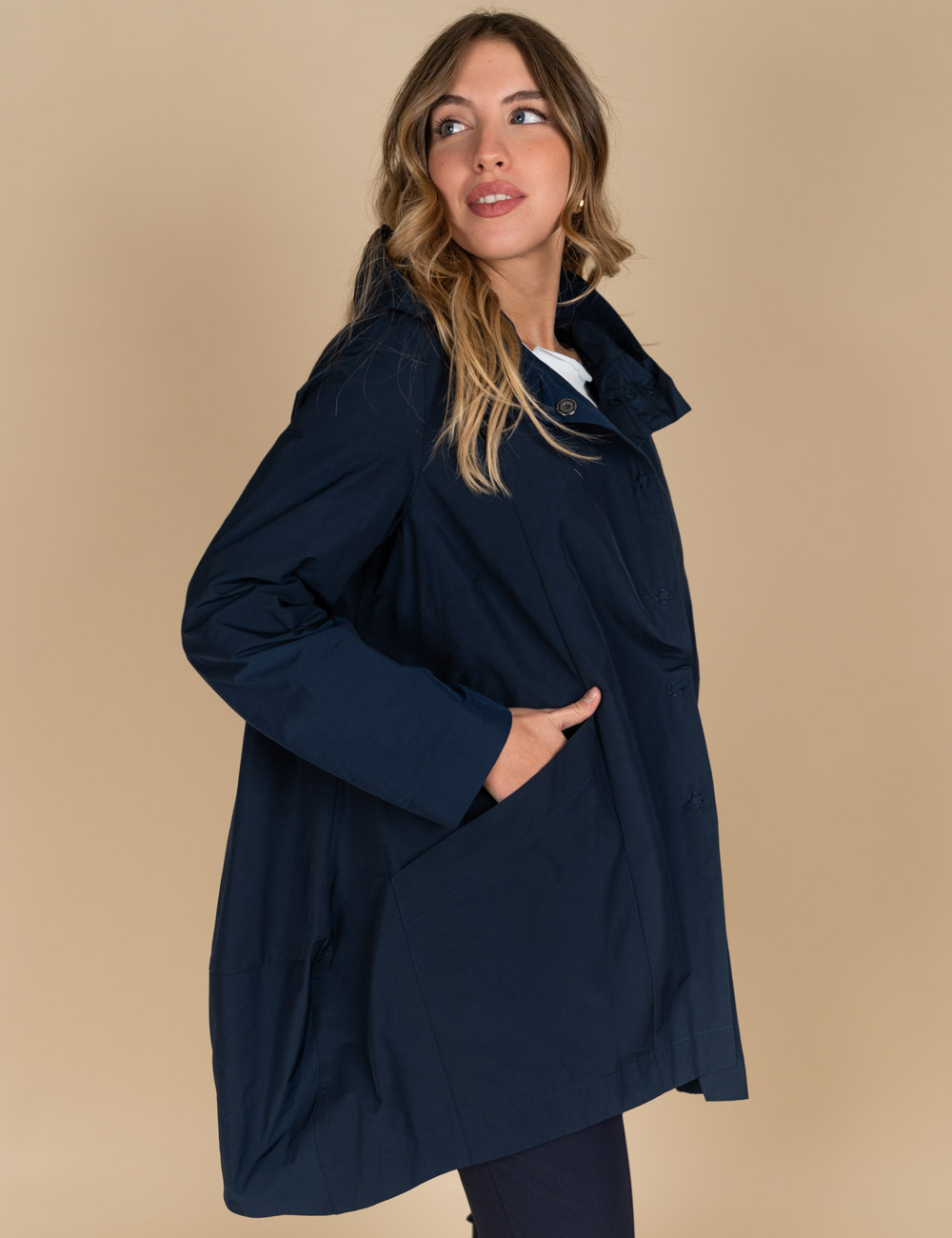 Jurerê - Parka in cotone stretch con cappuccio blu