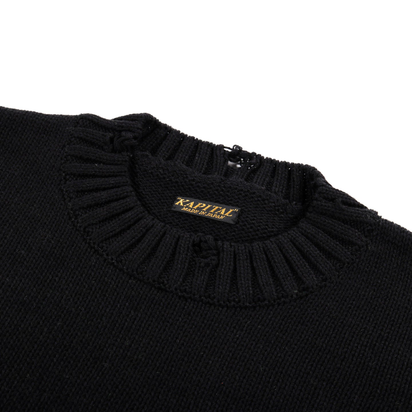 KAPITAL 5G COTTON KNIT HIPPIE SLEEVE CREW SWEATER BLACK