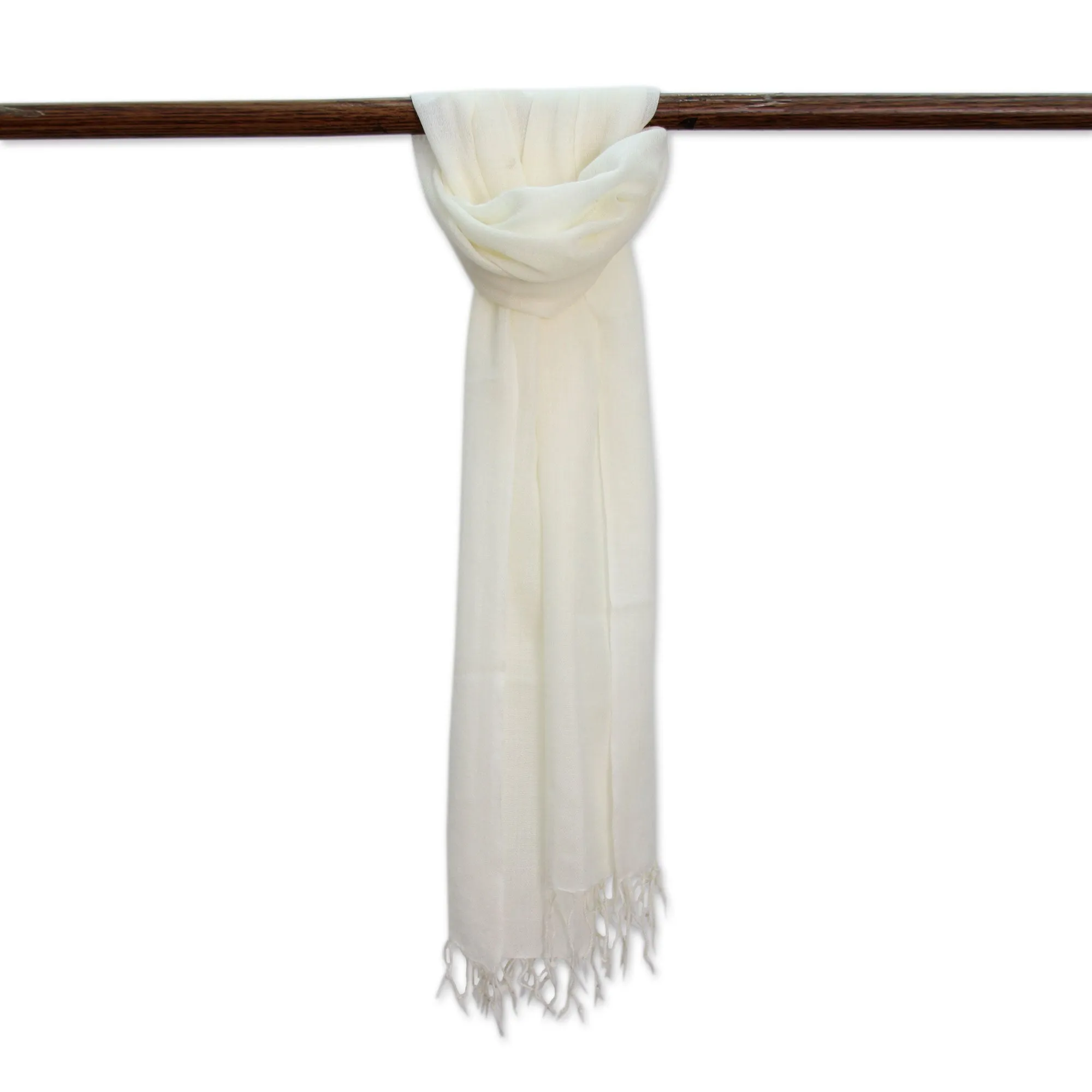 Kashmiri Ivory Men's Tan Lightweight Ivory Wool Scarf from India