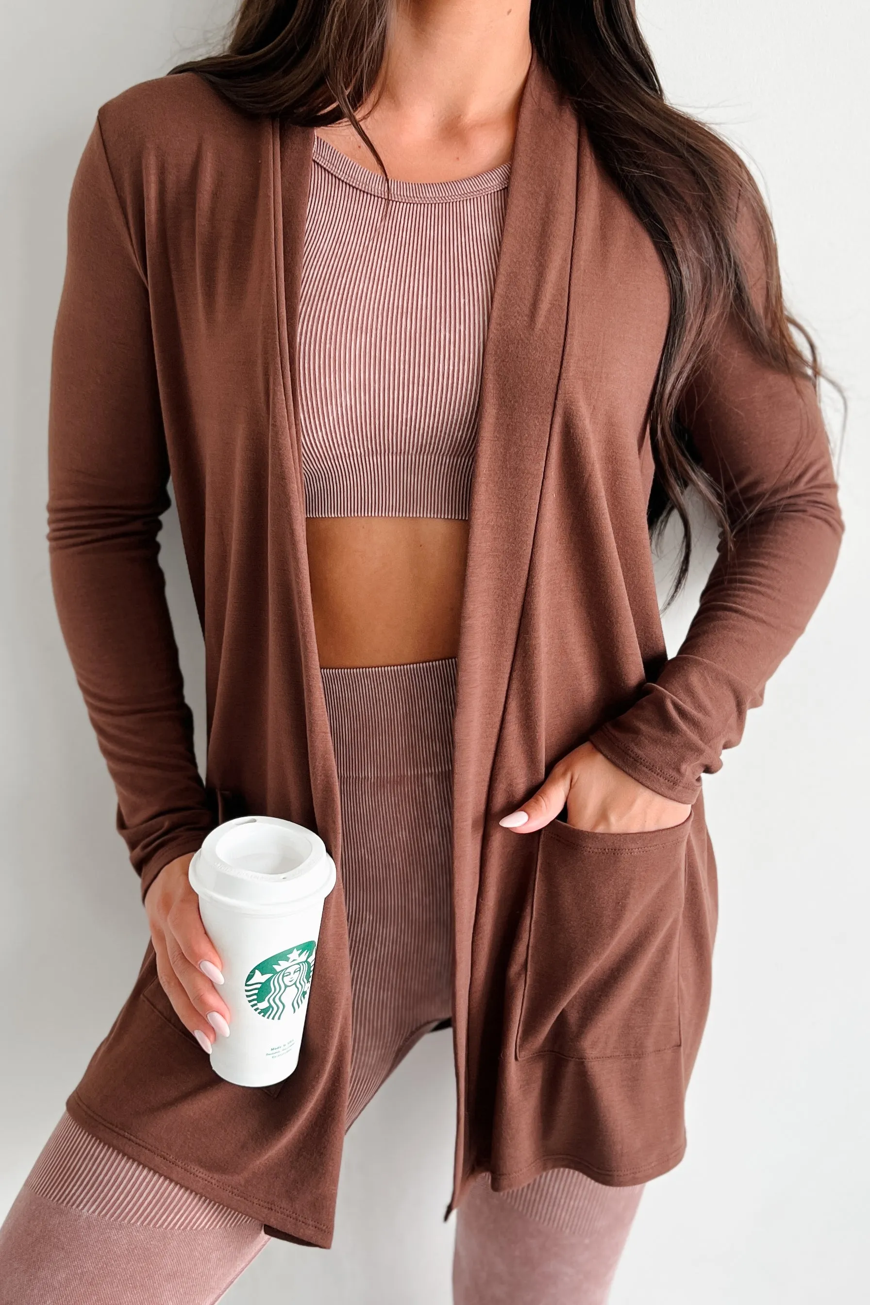 Keeping You Around Lightweight Zenana Cardigan (Brown)