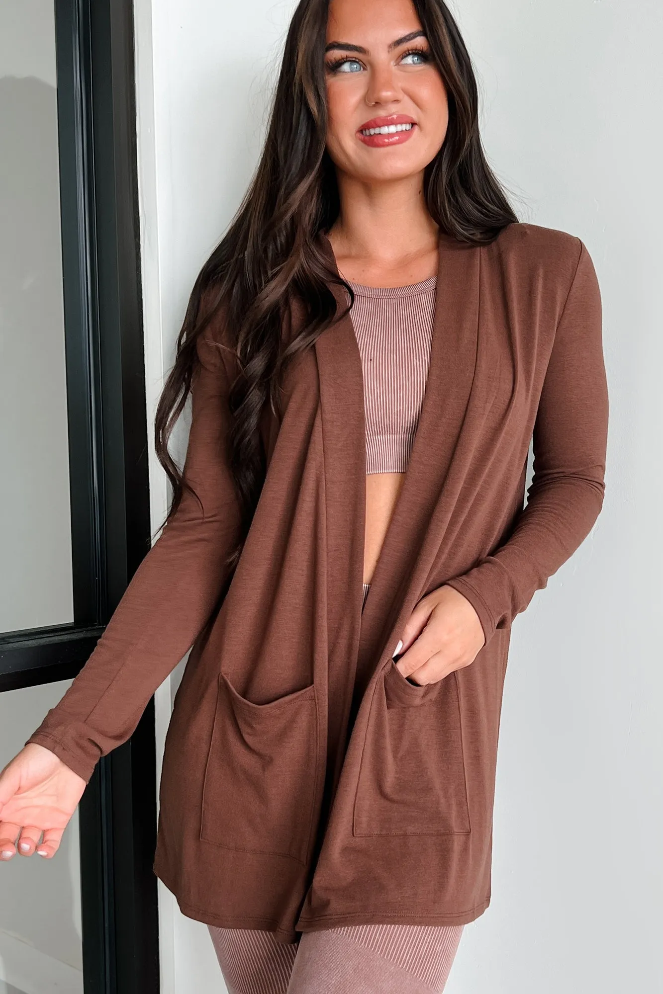 Keeping You Around Lightweight Zenana Cardigan (Brown)