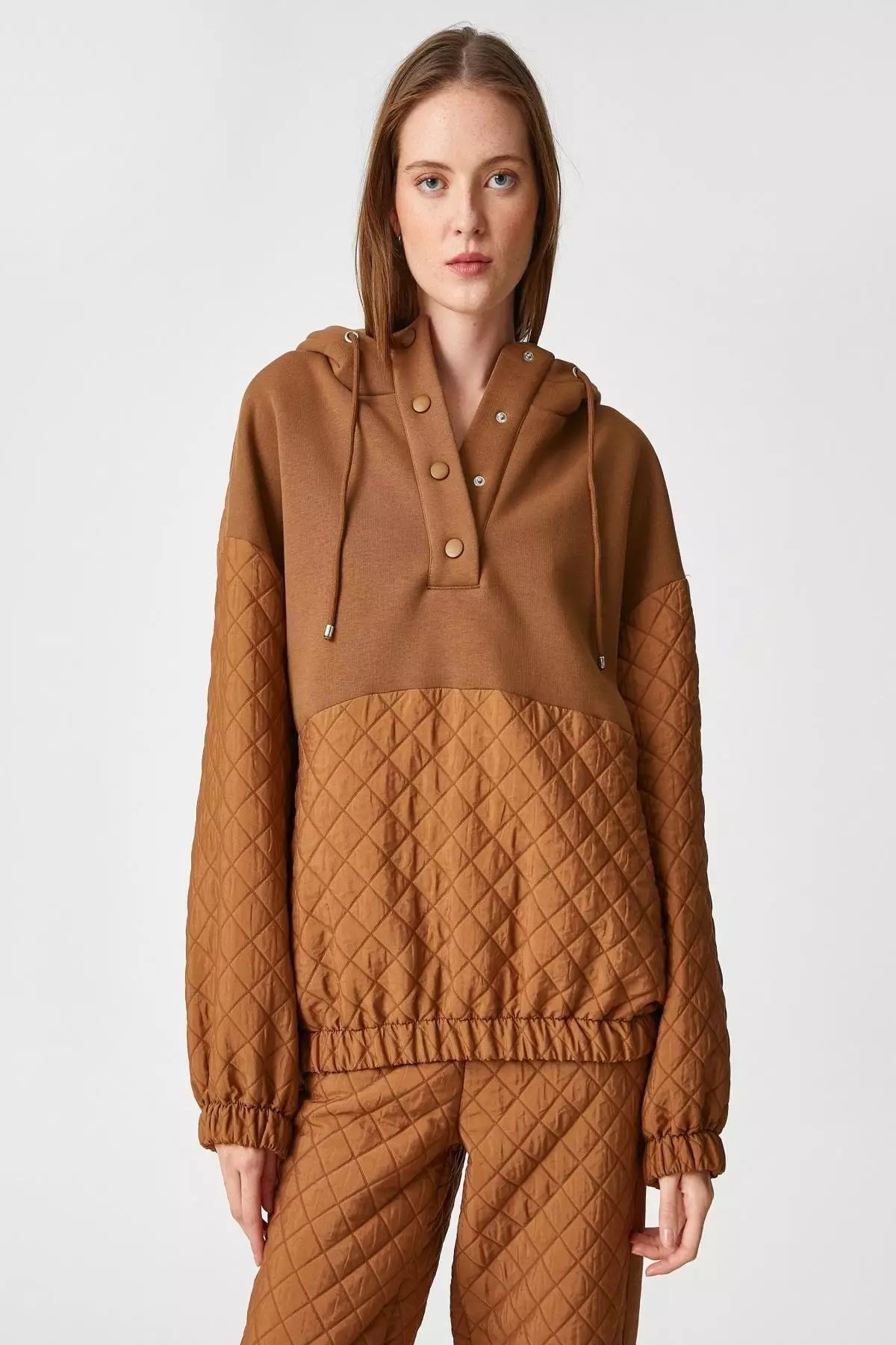 KOTON Quilted Half-Button Hoodie