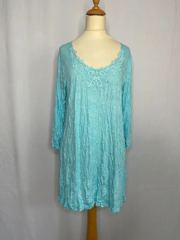 Lauren Vidal M turquoise 2 piece long sleeve shirt dress and matching cardigan