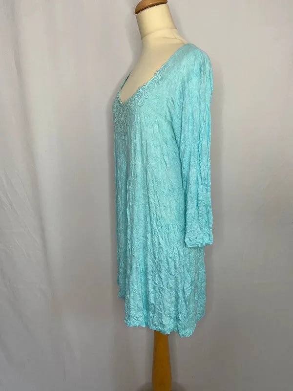 Lauren Vidal M turquoise 2 piece long sleeve shirt dress and matching cardigan