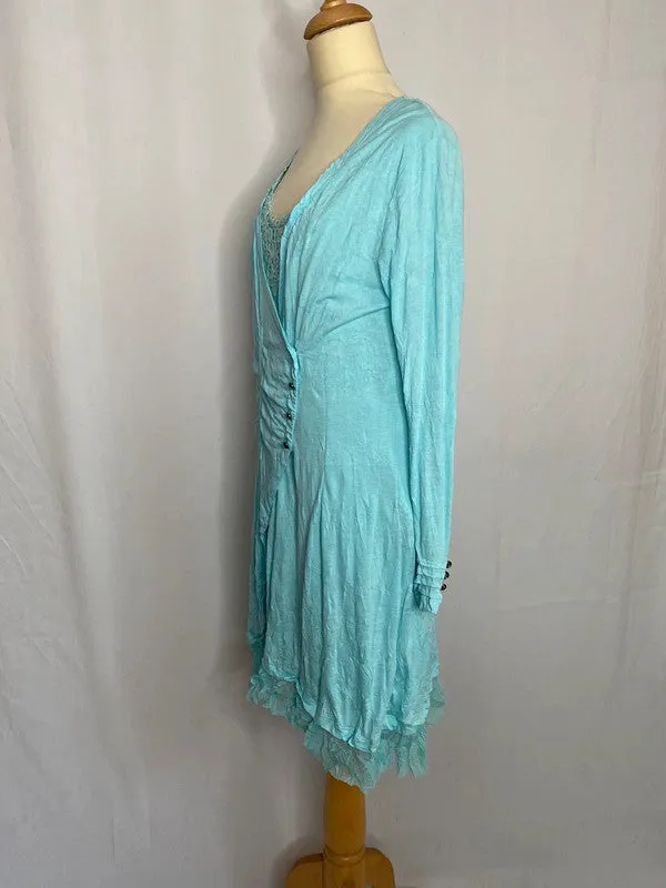 Lauren Vidal M turquoise 2 piece long sleeve shirt dress and matching cardigan