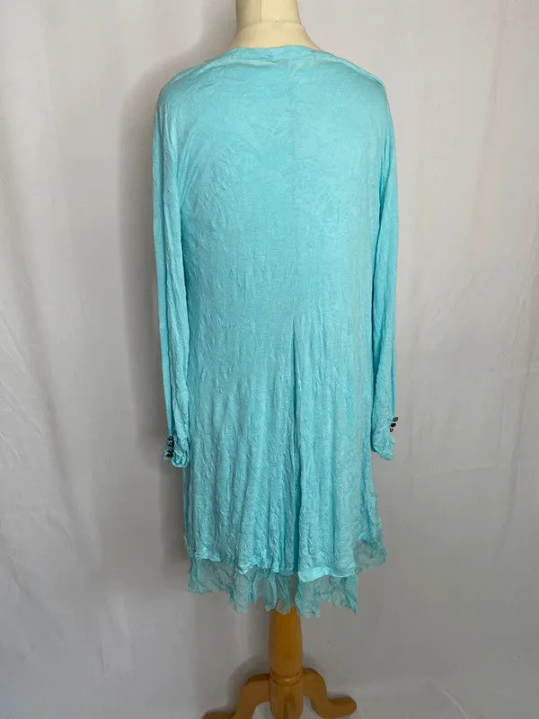 Lauren Vidal M turquoise 2 piece long sleeve shirt dress and matching cardigan