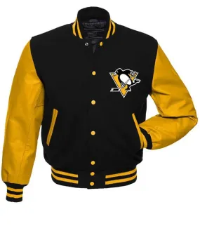 Letterman Pittsburgh Penguins Black and Yellow Varsity Jacket