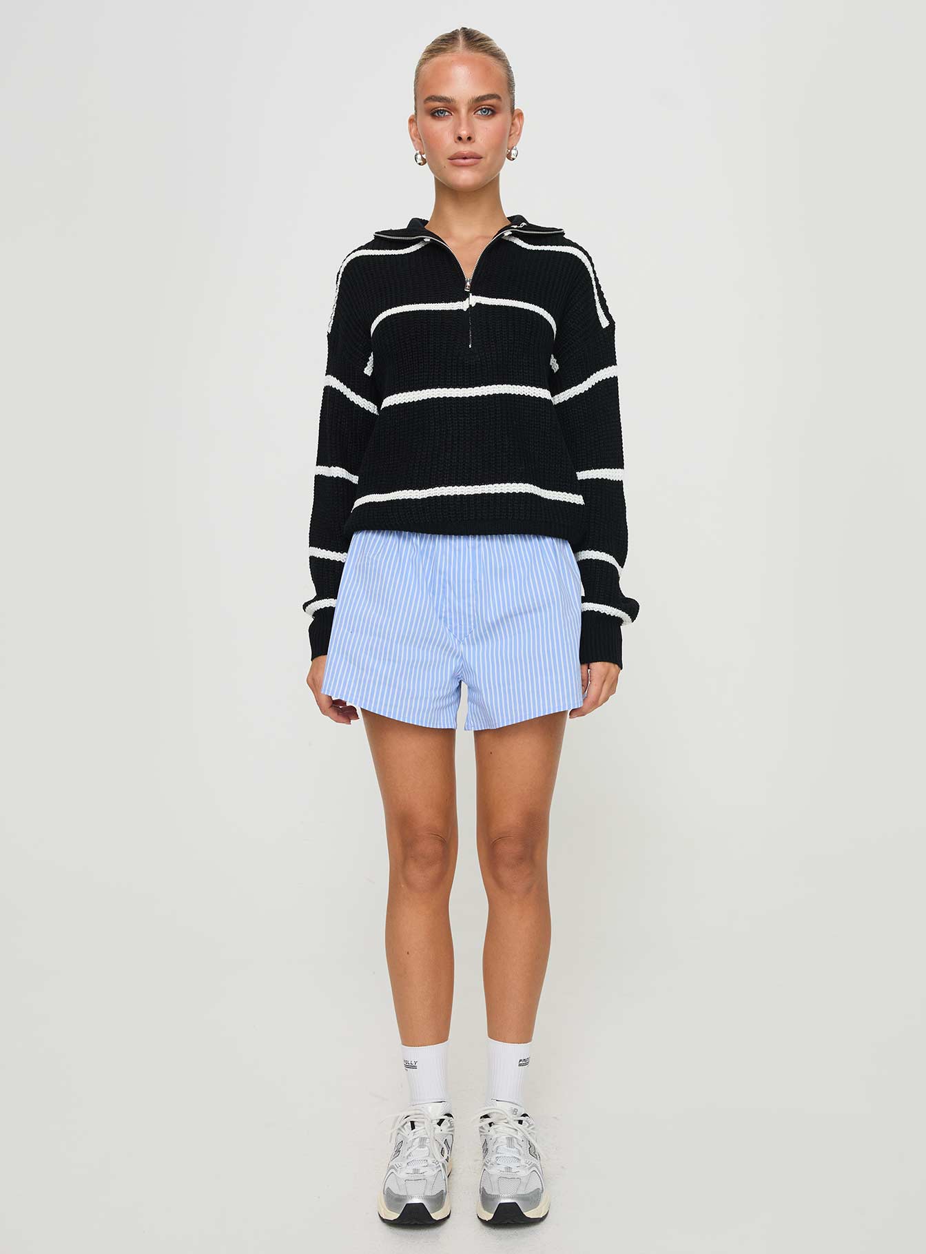 Lilliunna Quarter Zip Front Sweater Black / White Stripe