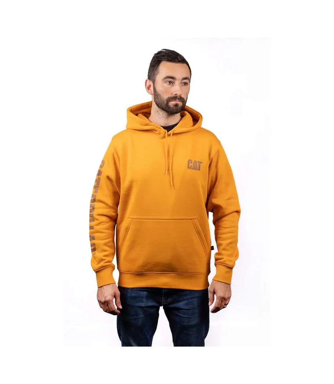 Mens trademark banner hoodie yellow Caterpillar