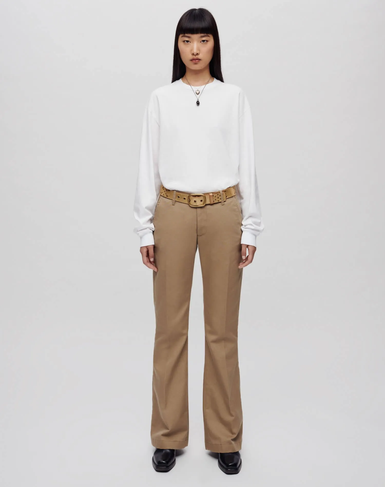 Mid Rise Flared Trouser - Khaki