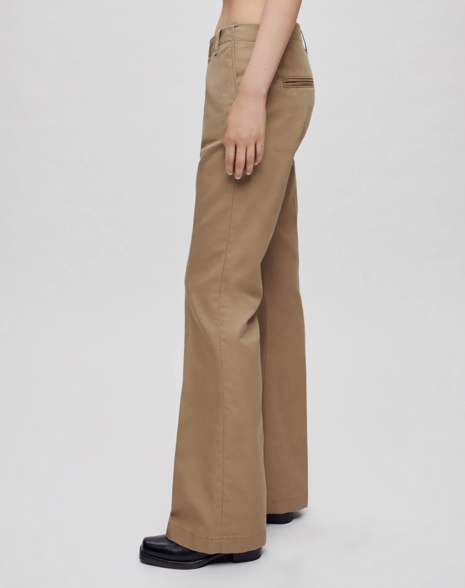 Mid Rise Flared Trouser - Khaki