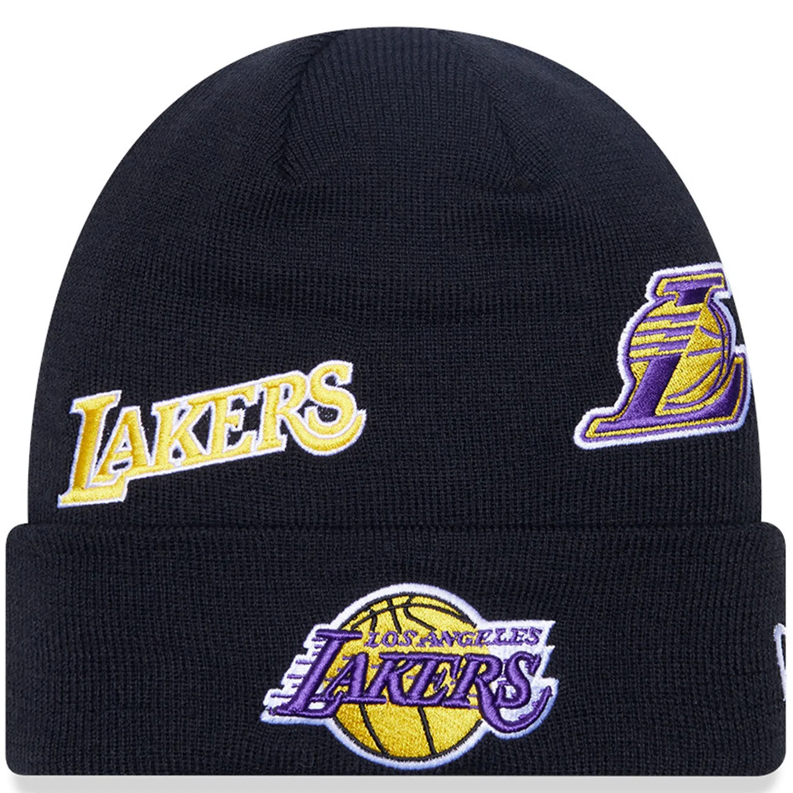 New Era Mens Los Angeles Lakers Multi Patch Beanie Hat - Black