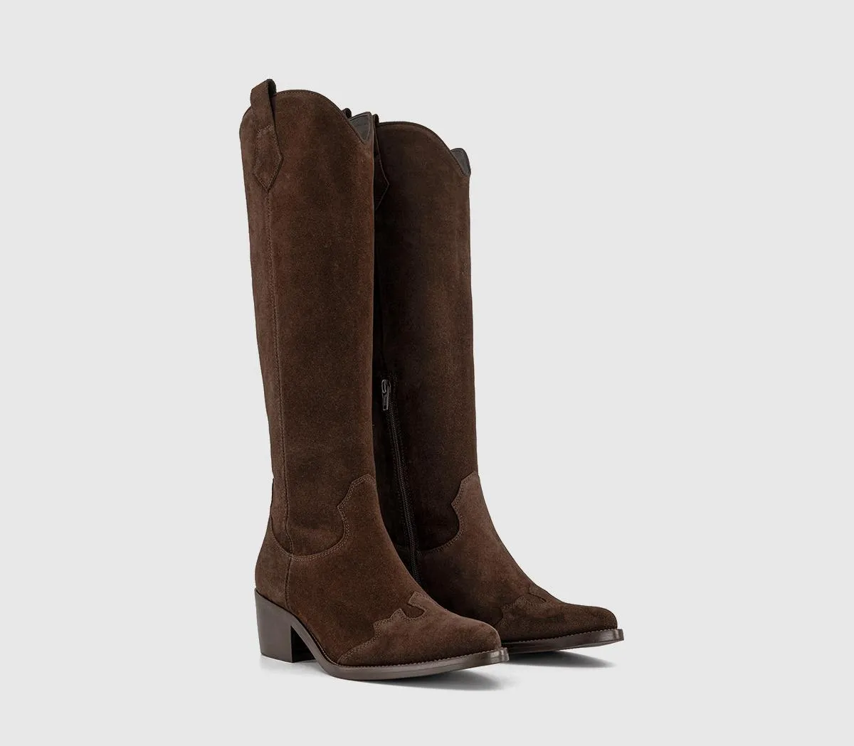 OFFICE Kezia Heeled Western Knee Boots Brown Suede