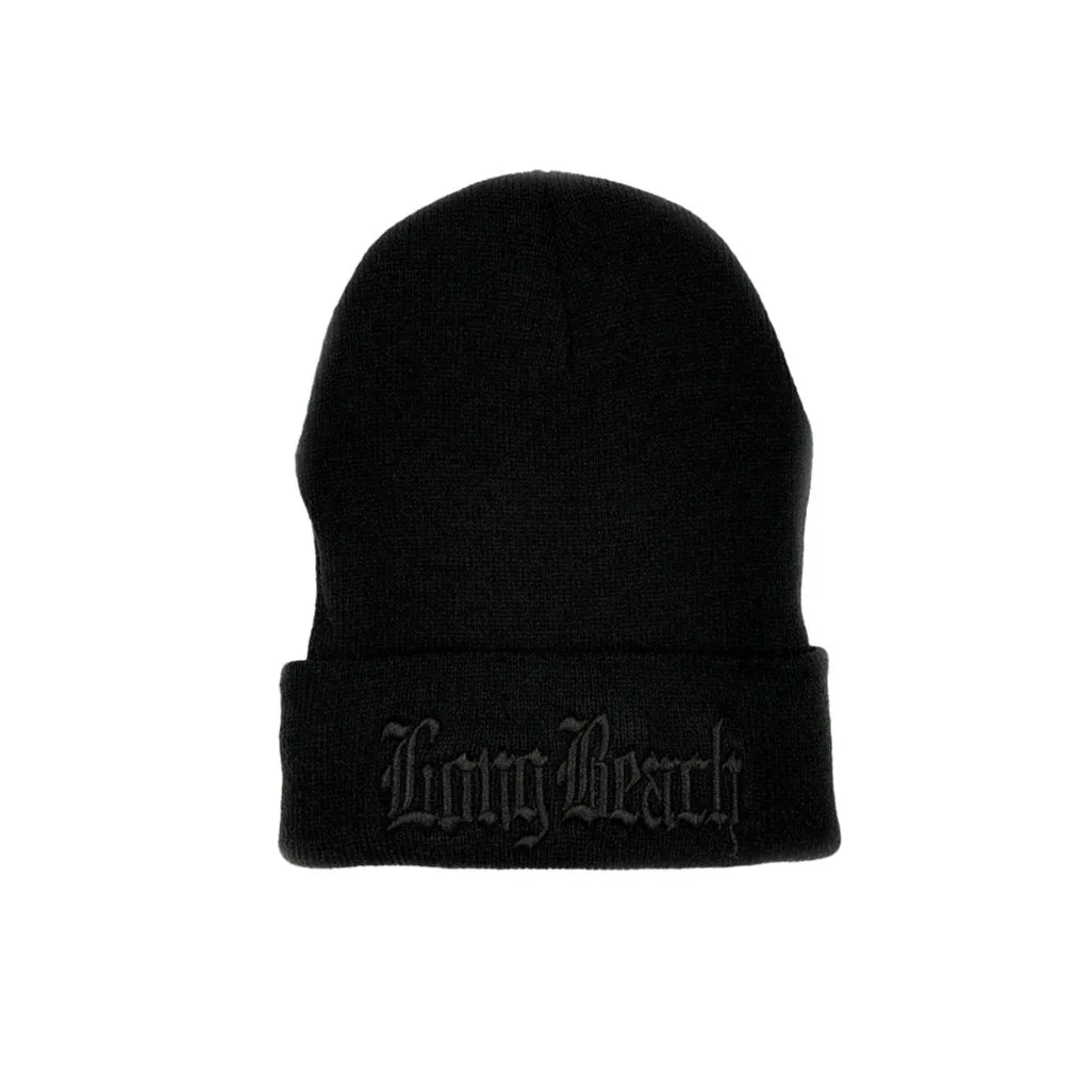 Old English All Black Long Beanie