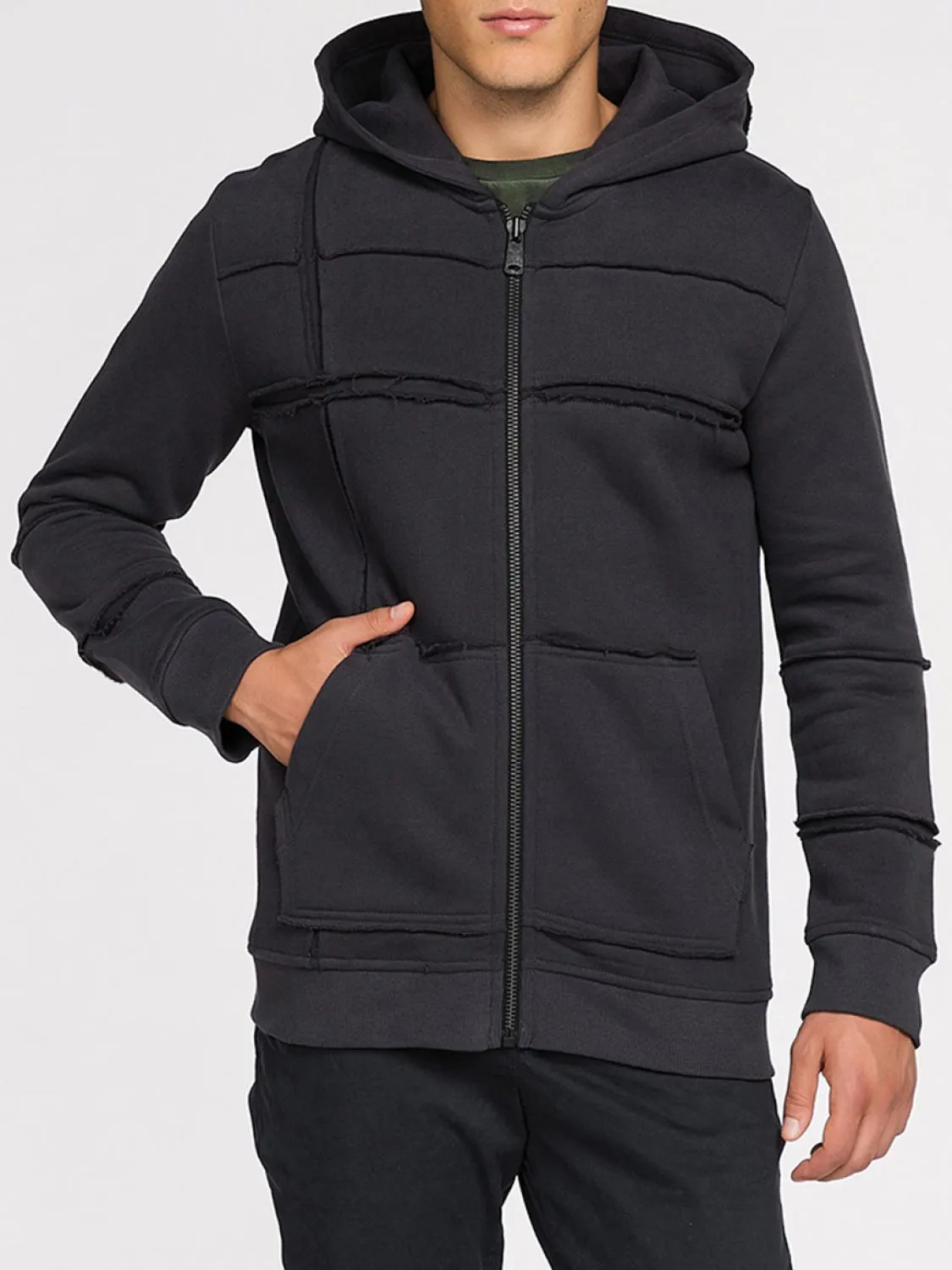 Organic Cotton Laser Cut Zip Up Hoodie Charcoal Grey