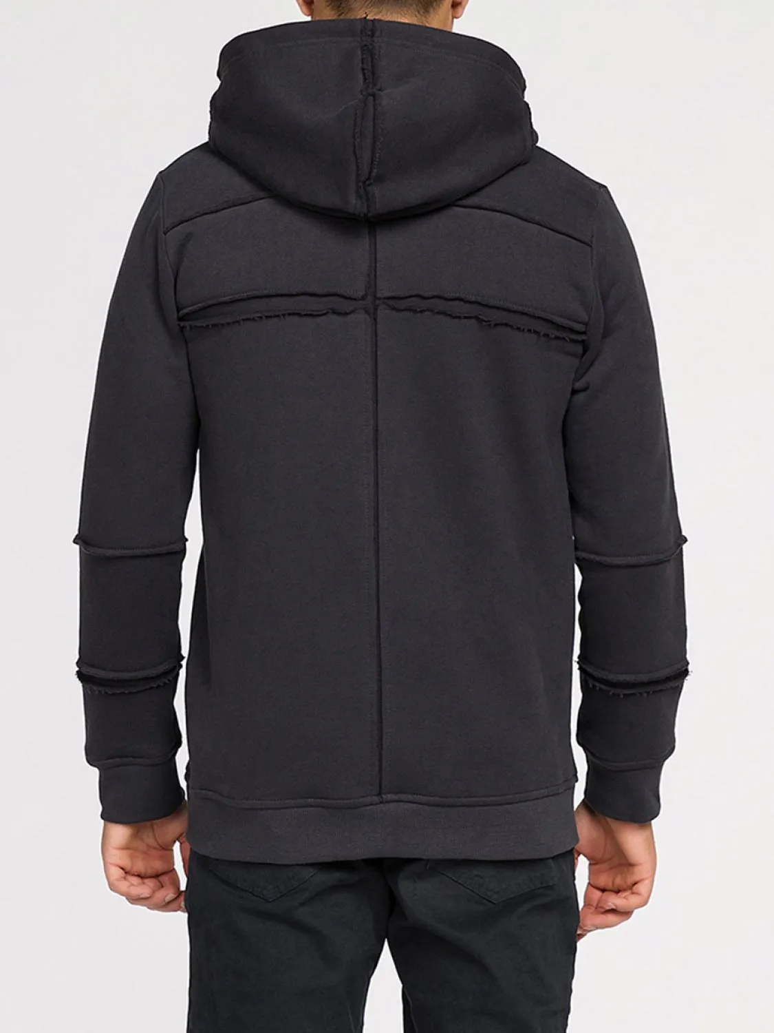 Organic Cotton Laser Cut Zip Up Hoodie Charcoal Grey