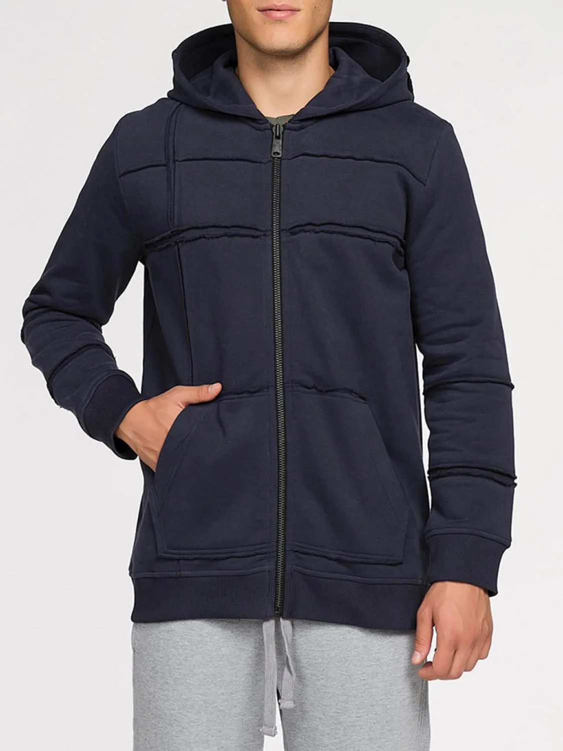 Organic Cotton Laser Cut Zip Up Hoodie Navy Blue