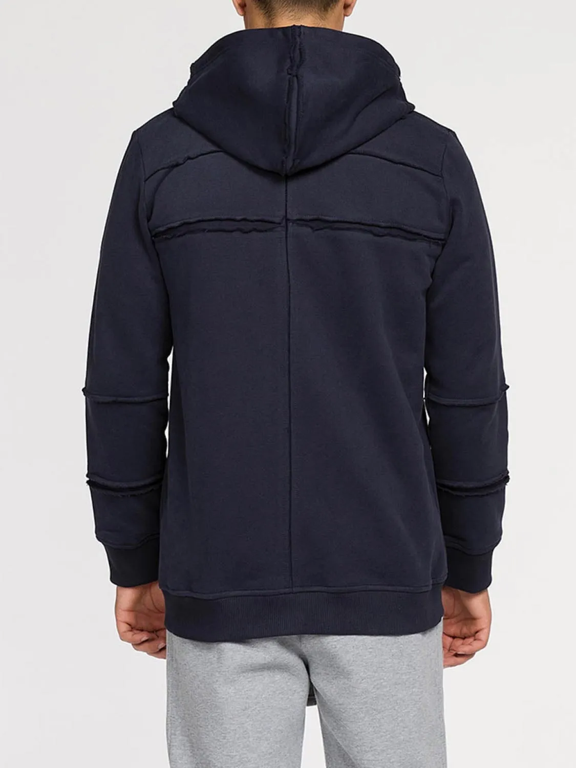 Organic Cotton Laser Cut Zip Up Hoodie Navy Blue