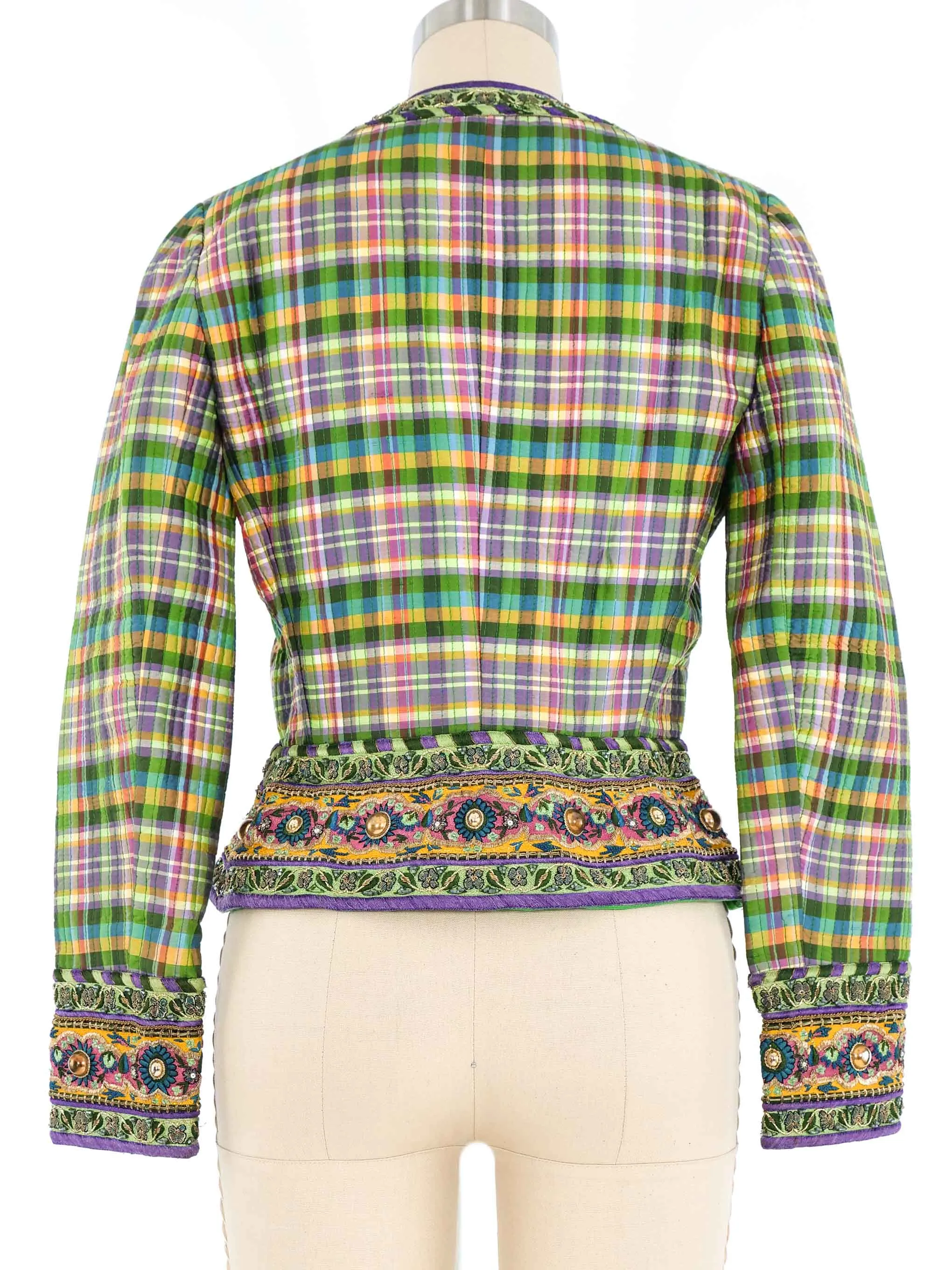 Oscar de la Renta Quilted Plaid Embellished Jacket