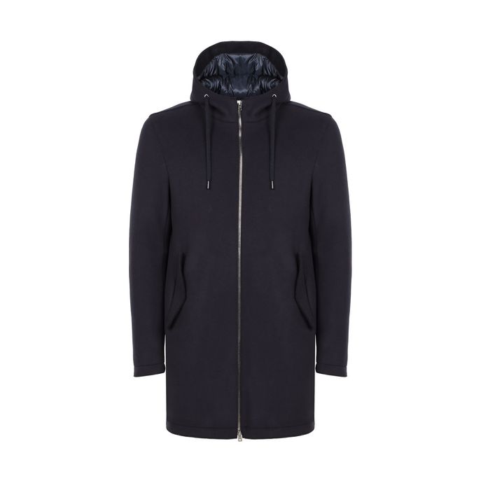 PADDED PARKA IN BOILED WOOL Man Blue Navy