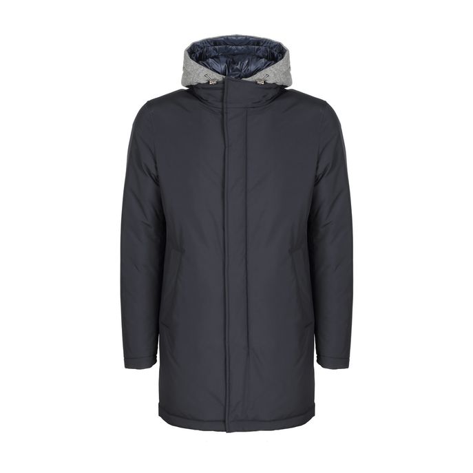 PARKA IN NYLON IN DOPPIO TESSUTO CON CAPPUCCIO STACCABILE Uomo Navy Grigio