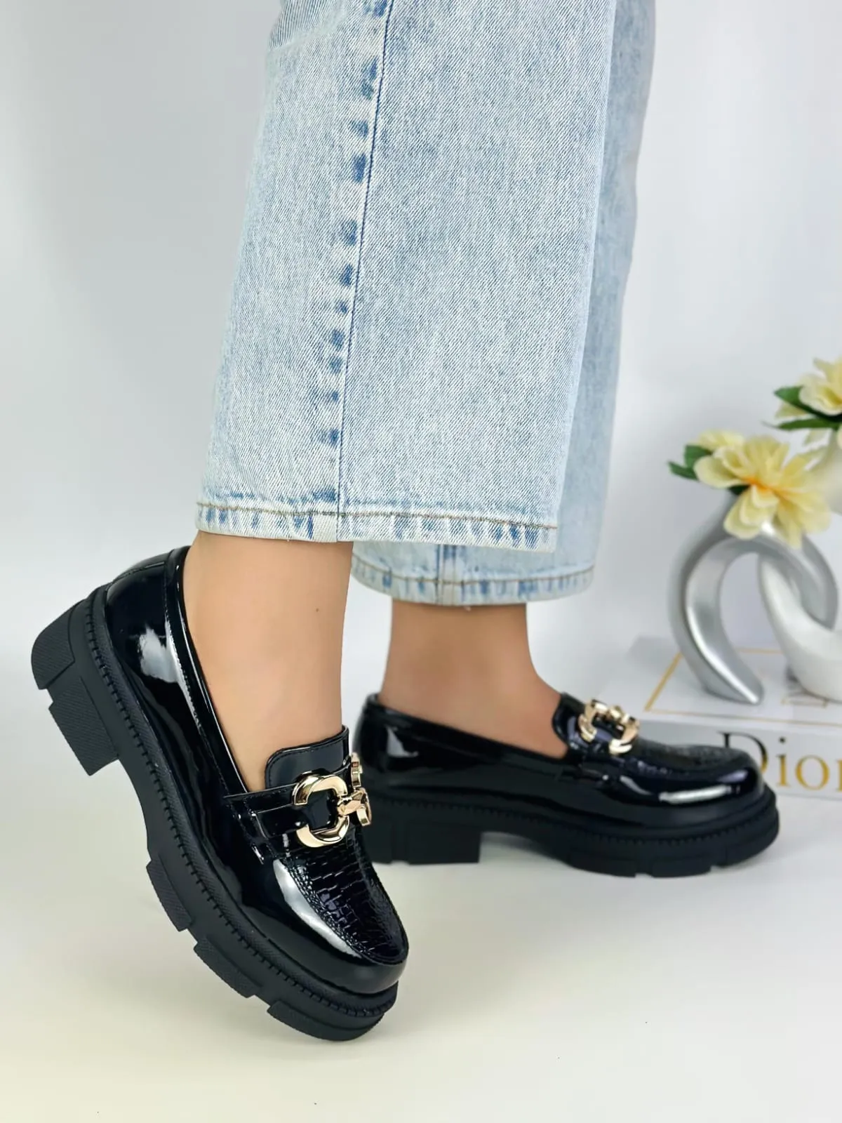 Patent Leather Chunky Chain Loafers