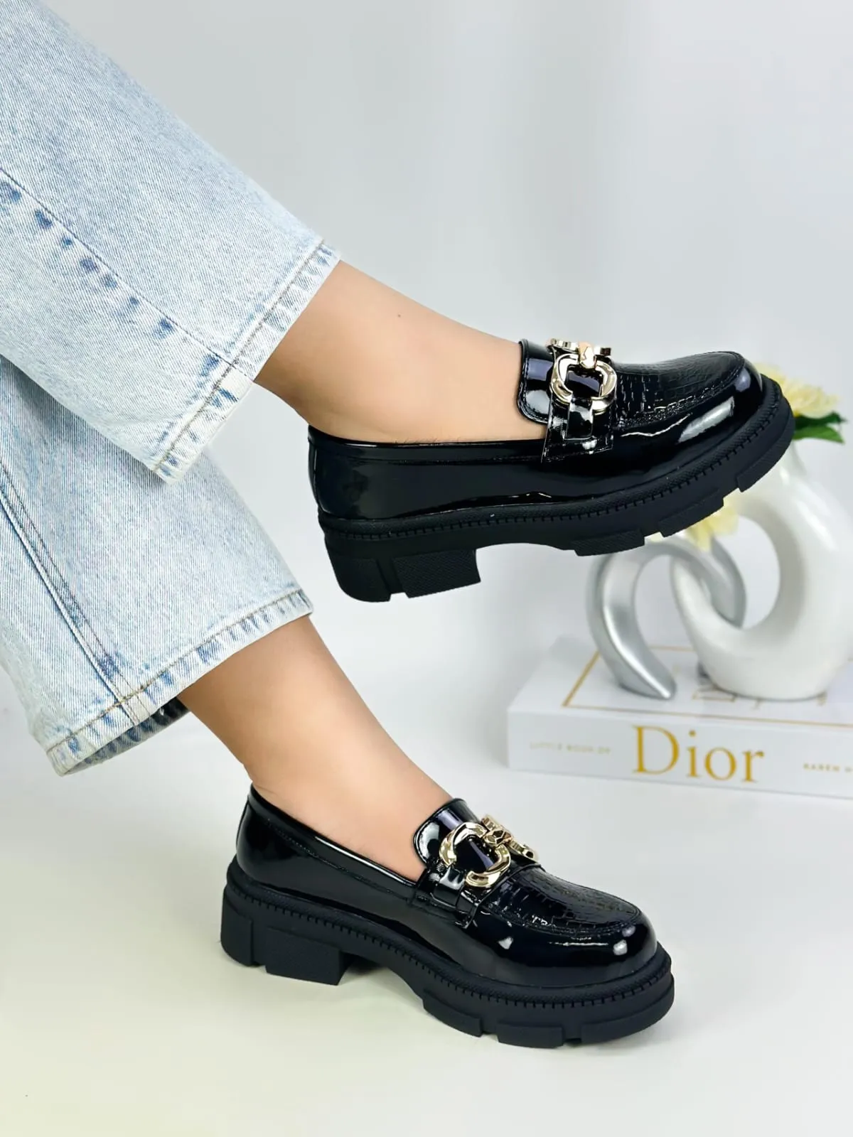 Patent Leather Chunky Chain Loafers