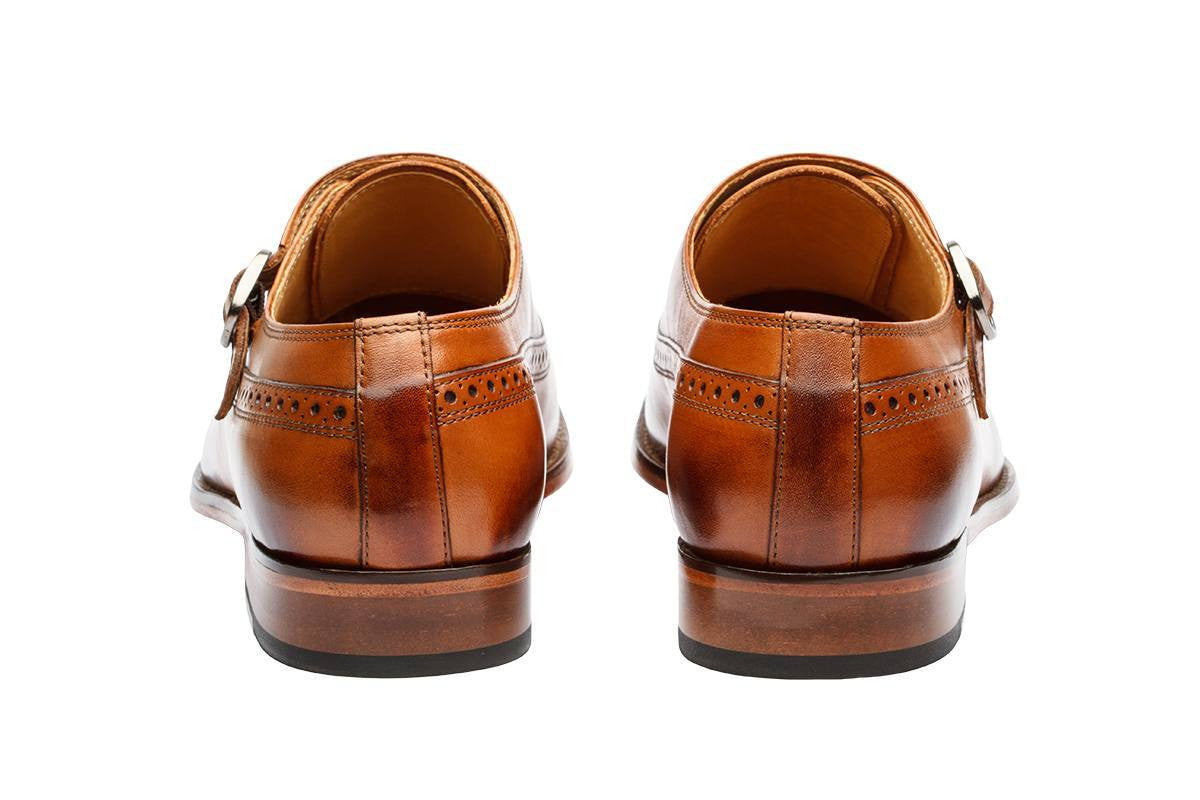 PLAIN TOE SINGLE STRAP BROGUE MONK– TAN