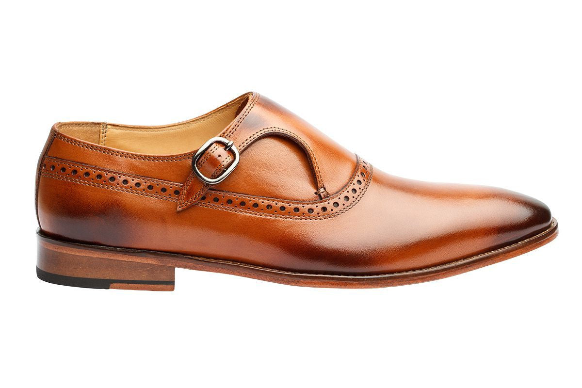 PLAIN TOE SINGLE STRAP BROGUE MONK– TAN