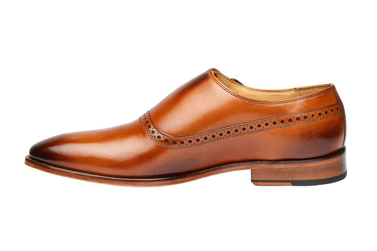 PLAIN TOE SINGLE STRAP BROGUE MONK– TAN