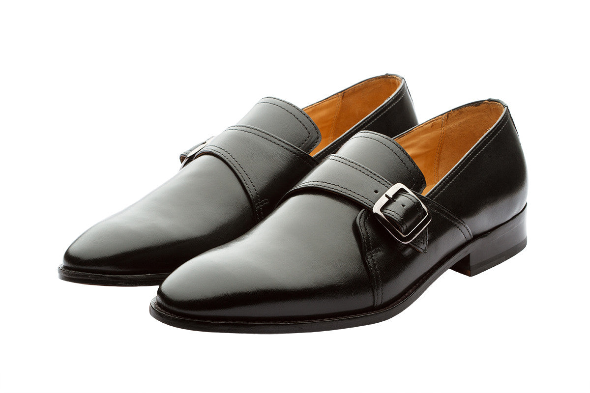 PLAIN VAMP SLIP ON WITH ORNAMENTAL STRAP AND BUCKLE- BLACK