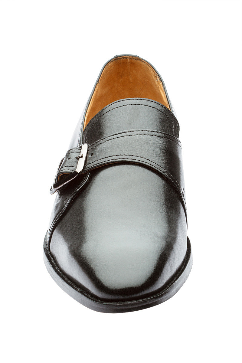 PLAIN VAMP SLIP ON WITH ORNAMENTAL STRAP AND BUCKLE- BLACK