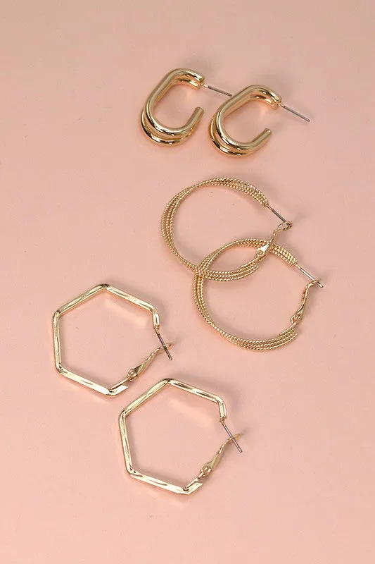 Premium Aura Set of Three Hoop Earrings