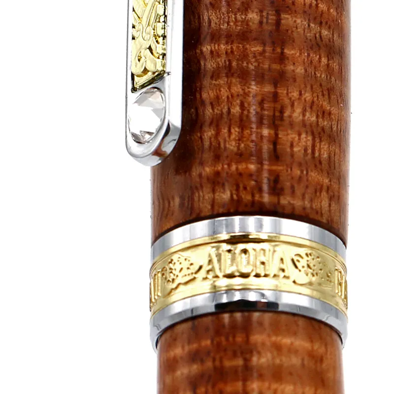 Premium Curly Hawaiian Koa Aloha Fountain Pen - Chrome