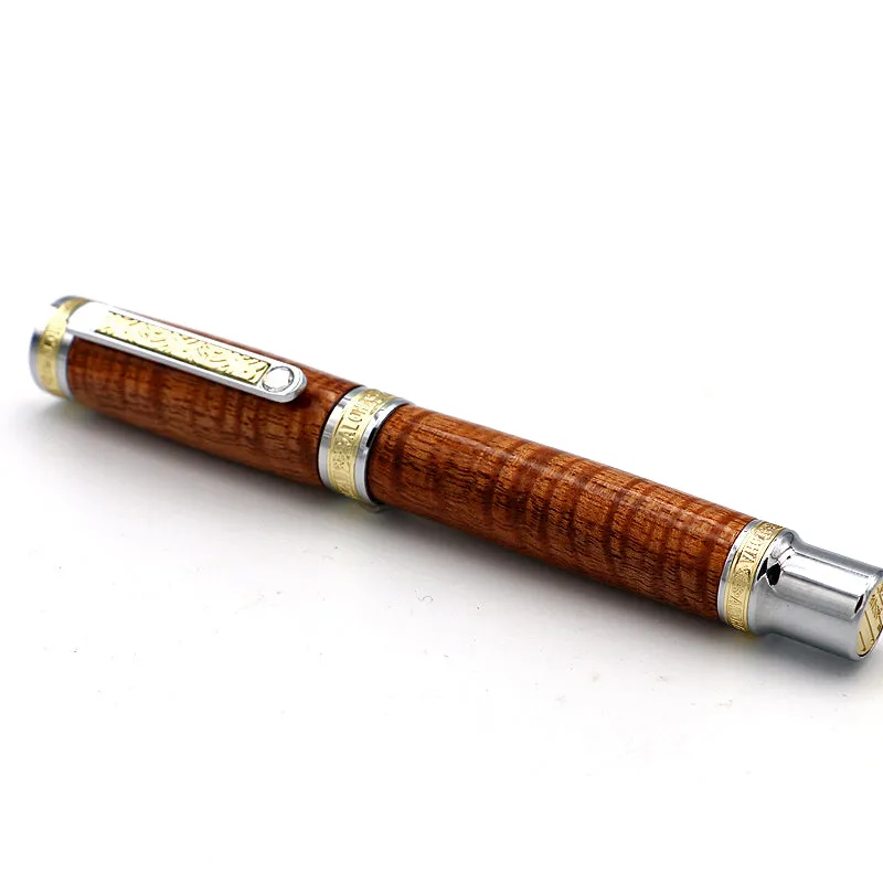 Premium Curly Hawaiian Koa Aloha Fountain Pen - Chrome