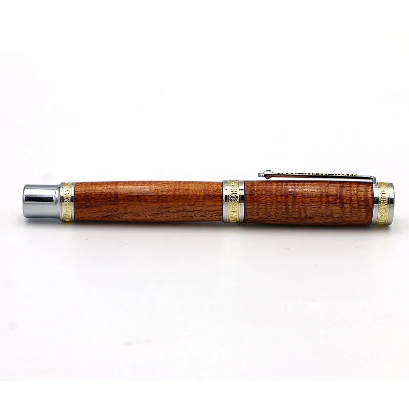 Premium Curly Hawaiian Koa Aloha Fountain Pen - Chrome