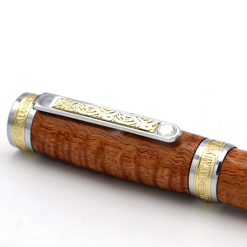 Premium Curly Hawaiian Koa Aloha Fountain Pen - Chrome