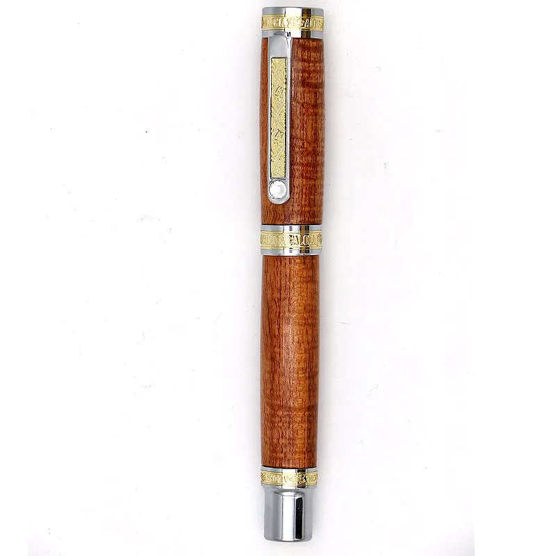 Premium Curly Hawaiian Koa Aloha Fountain Pen - Chrome