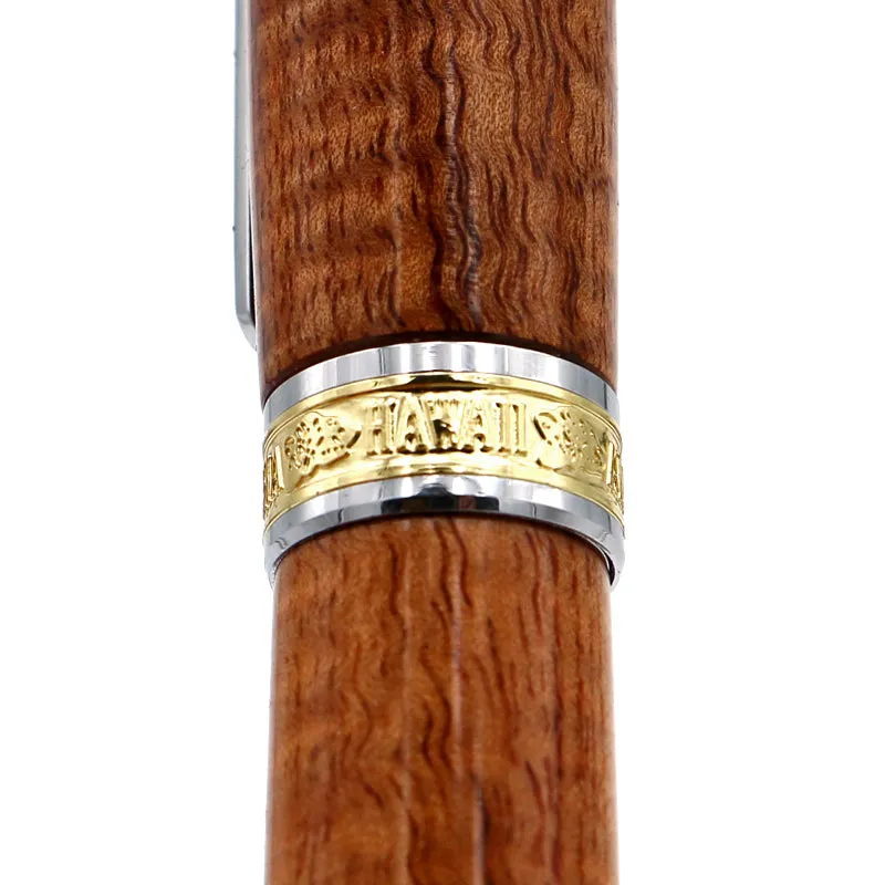 Premium Curly Hawaiian Koa Aloha Fountain Pen - Chrome