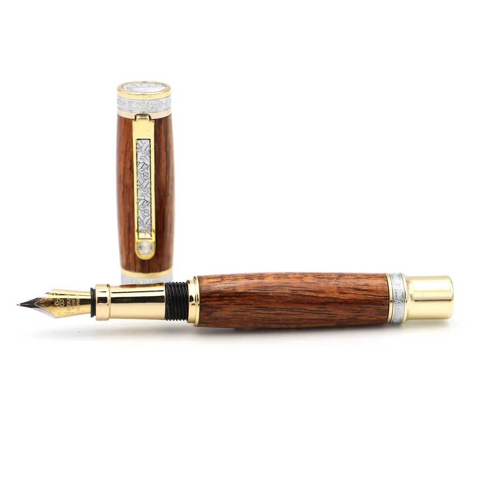 Premium Curly Hawaiian Koa Aloha Fountain Pen - Gold